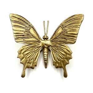 Large Metal Butterfly Gold Tone Cast Aluminum Detailed